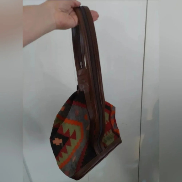 Turkish Wool Kilim Carpe backpack-bag Bohemian Tapestry Leather Straps Indiecore - Picture 7 of 11